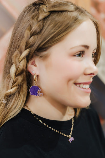 Game Day Football Helmet Enamel Earrings in Purple