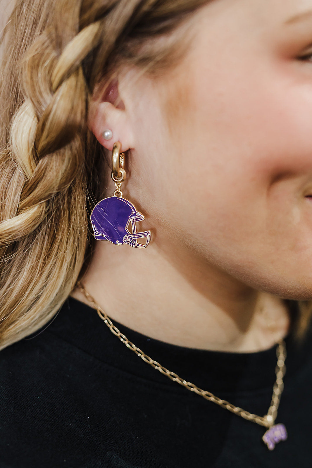 Game Day Football Helmet Enamel Earrings in Purple