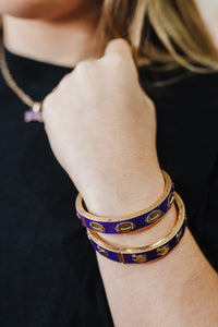 Game Day Enamel Football Hinge Bangle in Purple