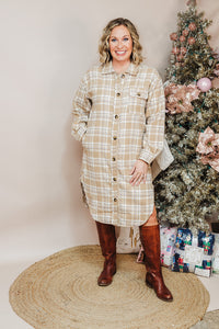 Plaid Long Shacket Dress - Mocha