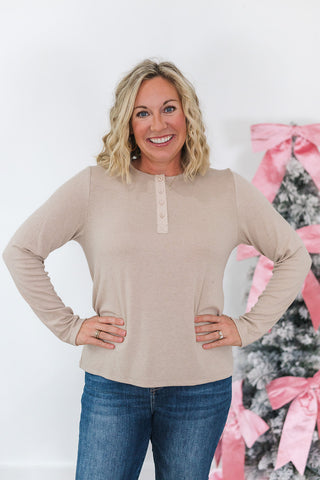 Baylor Basic Long Sleeve Top - Taupe