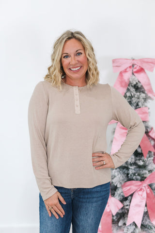 Baylor Basic Long Sleeve Top - Taupe