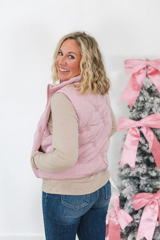 Quilted Puffer Vest - Dusty Rose