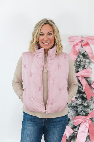 Quilted Puffer Vest - Dusty Rose