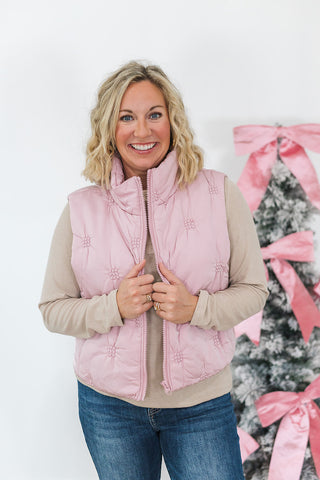 Quilted Puffer Vest - Dusty Rose