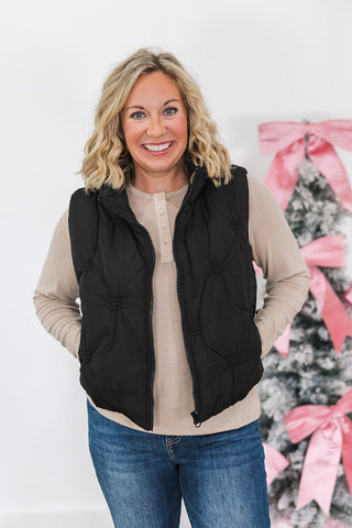 Quilted Puffer Vest - Black