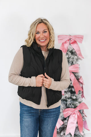Quilted Puffer Vest - Black