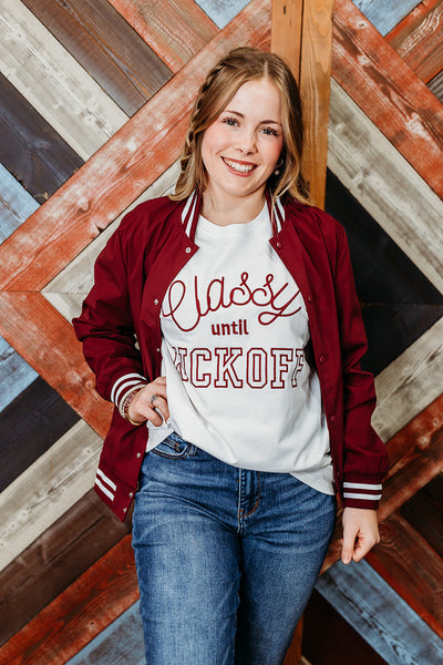 Classy Until Kickoff Top - Maroon