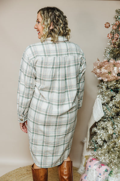 Plaid Long Shacket Dress - Cream