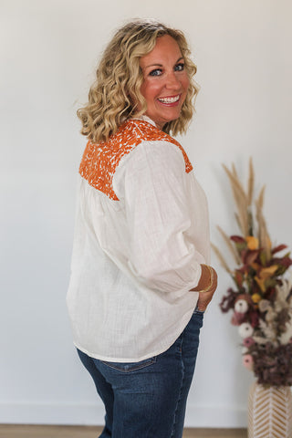 Jane Top - White/ Burnt Orange