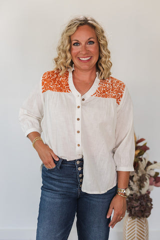 Jane Top - White/ Burnt Orange