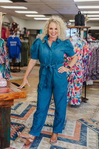 Teacher's Pet Jumpsuit - Teal