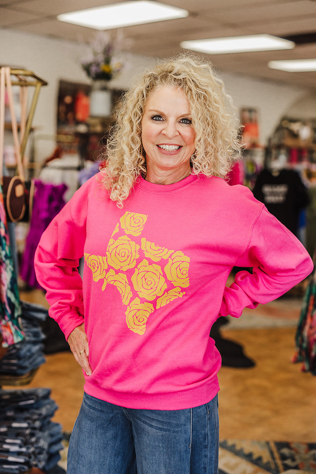 Yellow Rose of Texas - Hot Pink Sweatshirt