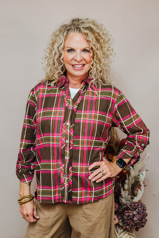 Cool Breeze Plaid Top - Pink