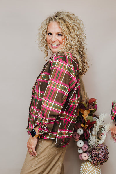 Cool Breeze Plaid Top - Pink