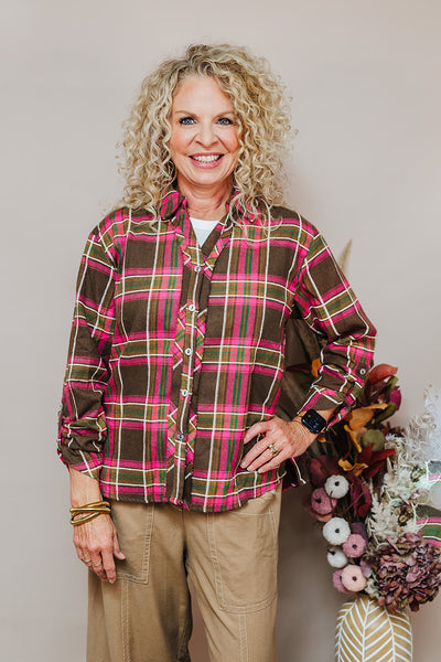 Cool Breeze Plaid Top - Pink