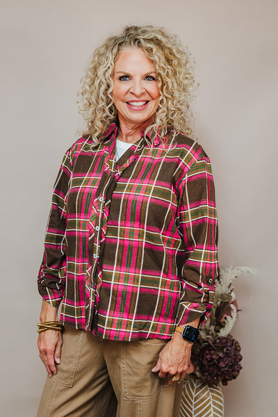 Cool Breeze Plaid Top - Pink