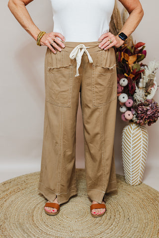 Linen Blend Wide Leg Pants - Latte