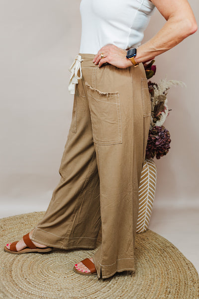 Linen Blend Wide Leg Pants - Latte