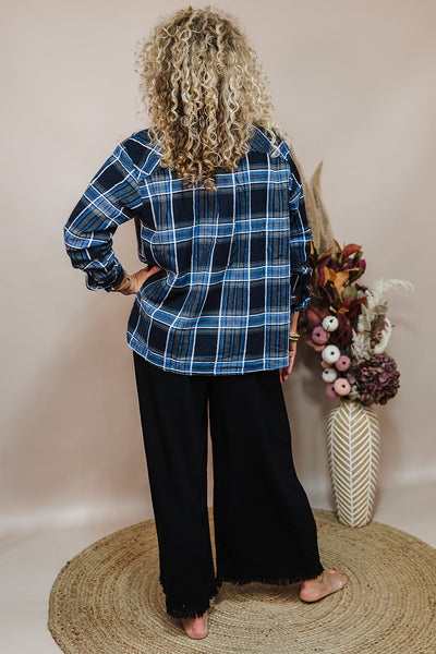 Cool Breeze Plaid Top - Navy