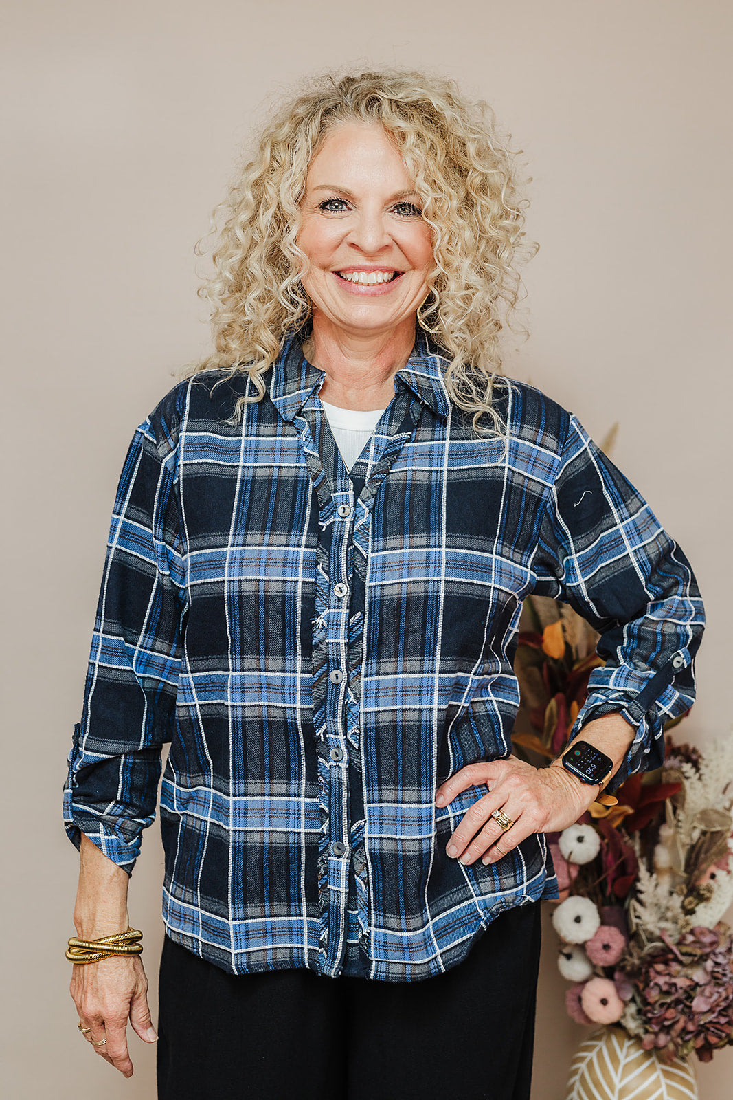 Cool Breeze Plaid Top - Navy