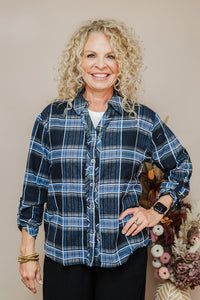 Cool Breeze Plaid Top - Navy