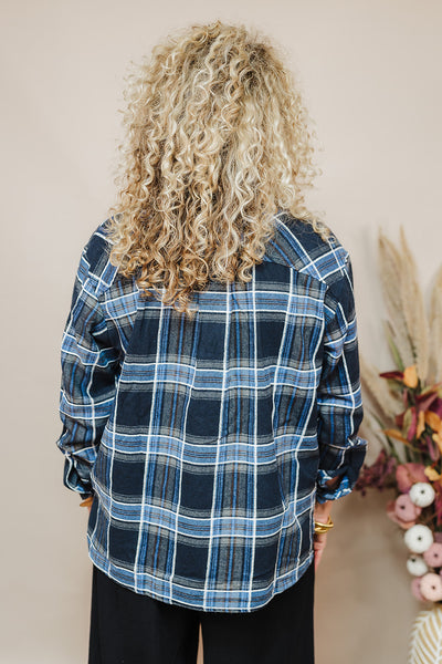 Cool Breeze Plaid Top - Navy