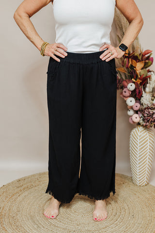 Wide Leg Linen Pant - Black