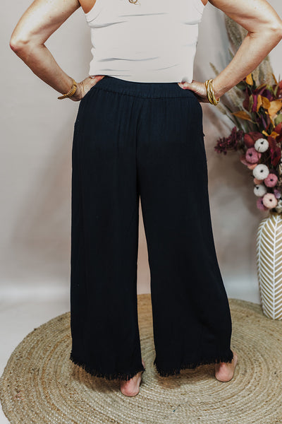 Wide Leg Linen Pant - Black