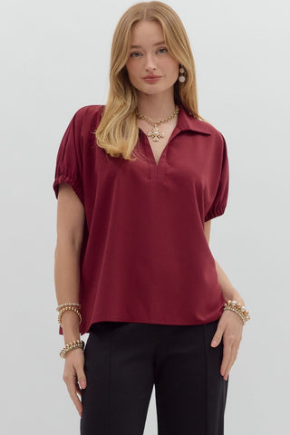 Clara Classy Solid Top - Burgundy