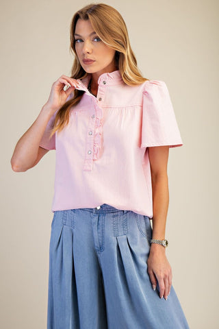 Connie Chambray Top - Cotton Pink