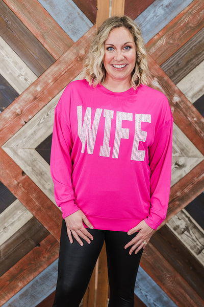 Wife Embroidered Ribbed Pullover