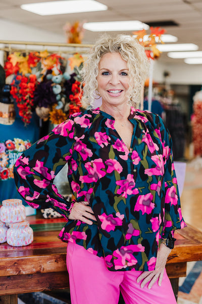 Heather Green Floral Top