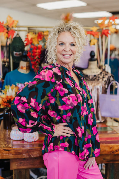 Heather Green Floral Top