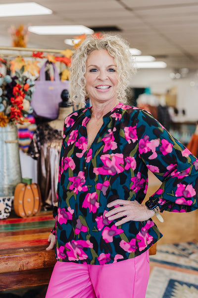 Heather Green Floral Top