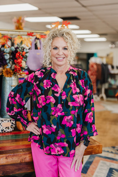 Heather Green Floral Top