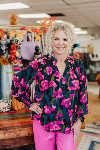 Heather Green Floral Top