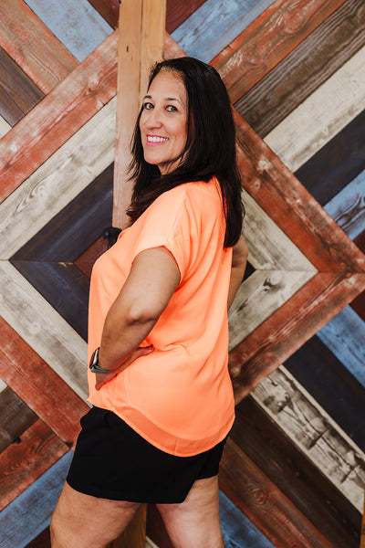 Whitney Woven Top - Neon Orange