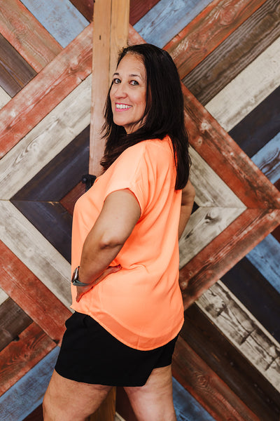 Whitney Woven Top - Neon Orange