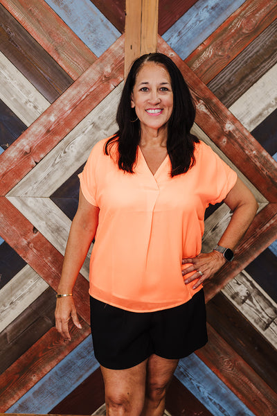 Whitney Woven Top - Neon Orange