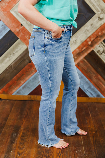 Double Button Judy Blue Bootcut Jeans