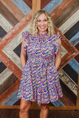 Zig Zag Dress - Pink/Blue