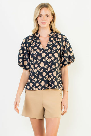 Goldie Gold Floral Top - Black