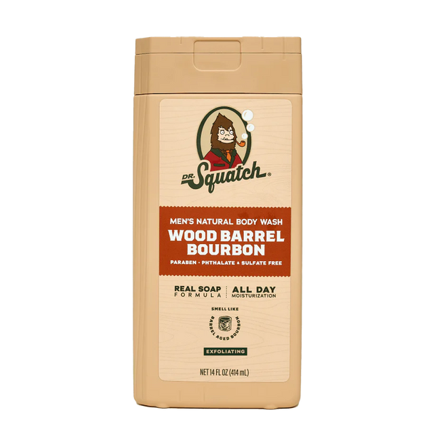 Wood Barrel Bourbon 14oz Exfoliating Body Wash | Dr. Squatch