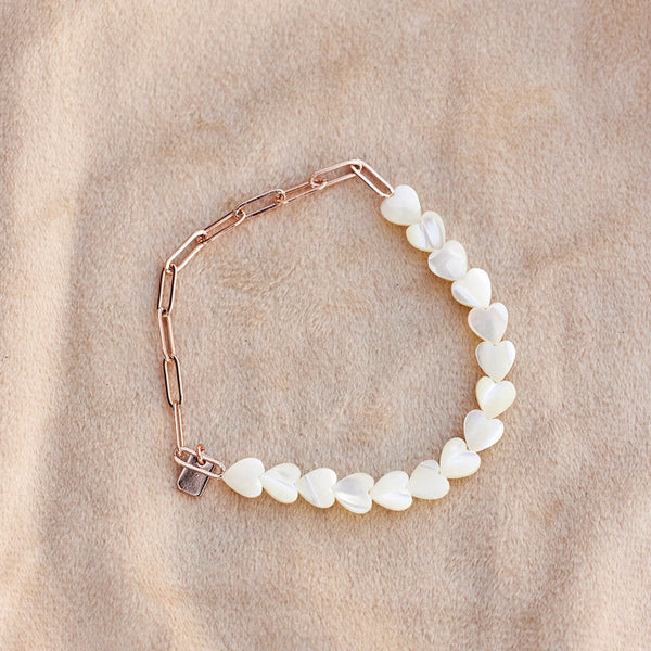 Pearl Heart Paperclip Chain Stretch Bracelet