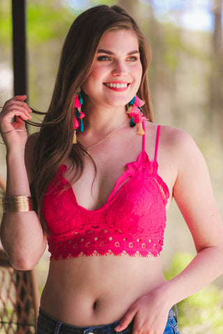 Ella Lace Scalloped Bralette - Hot Pink