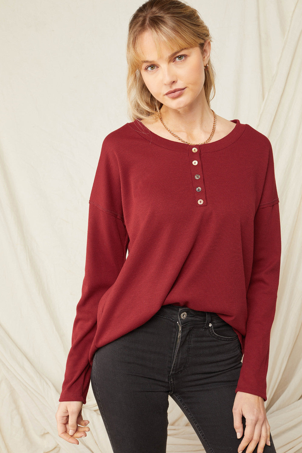 Henley Top - Burgundy